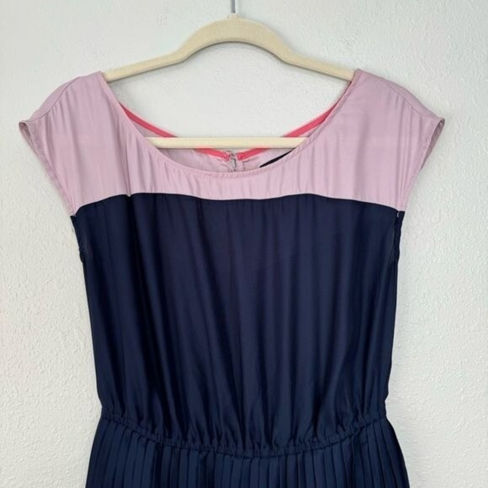 American Eagle pink purple colorblock pleated cap sleeve dress S - Picture 2 of 10